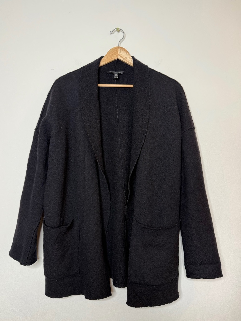 Eileen Fisher 100% wool Drape Jacket Coat black size XS relaxed fit boiled wool